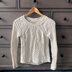 LOFT Marled Bobble Pointelle Sweater Cream XXSP